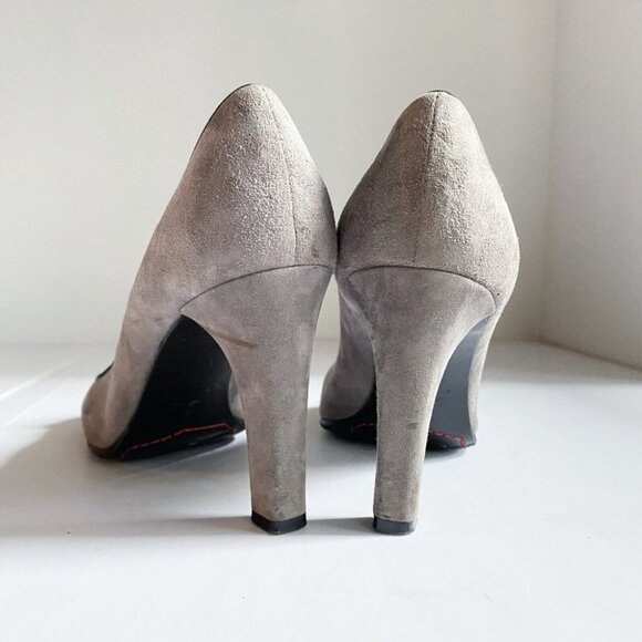 Celine Grey Suede Web Stripe Detail Round Toe High Heels 38  Italy - Picture 9 of 13